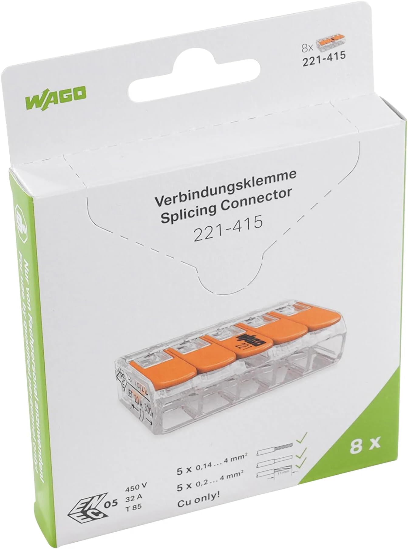 Wago 221-415 5-Conductor Compact Splicing Connectors (Pack of 8) wire connector