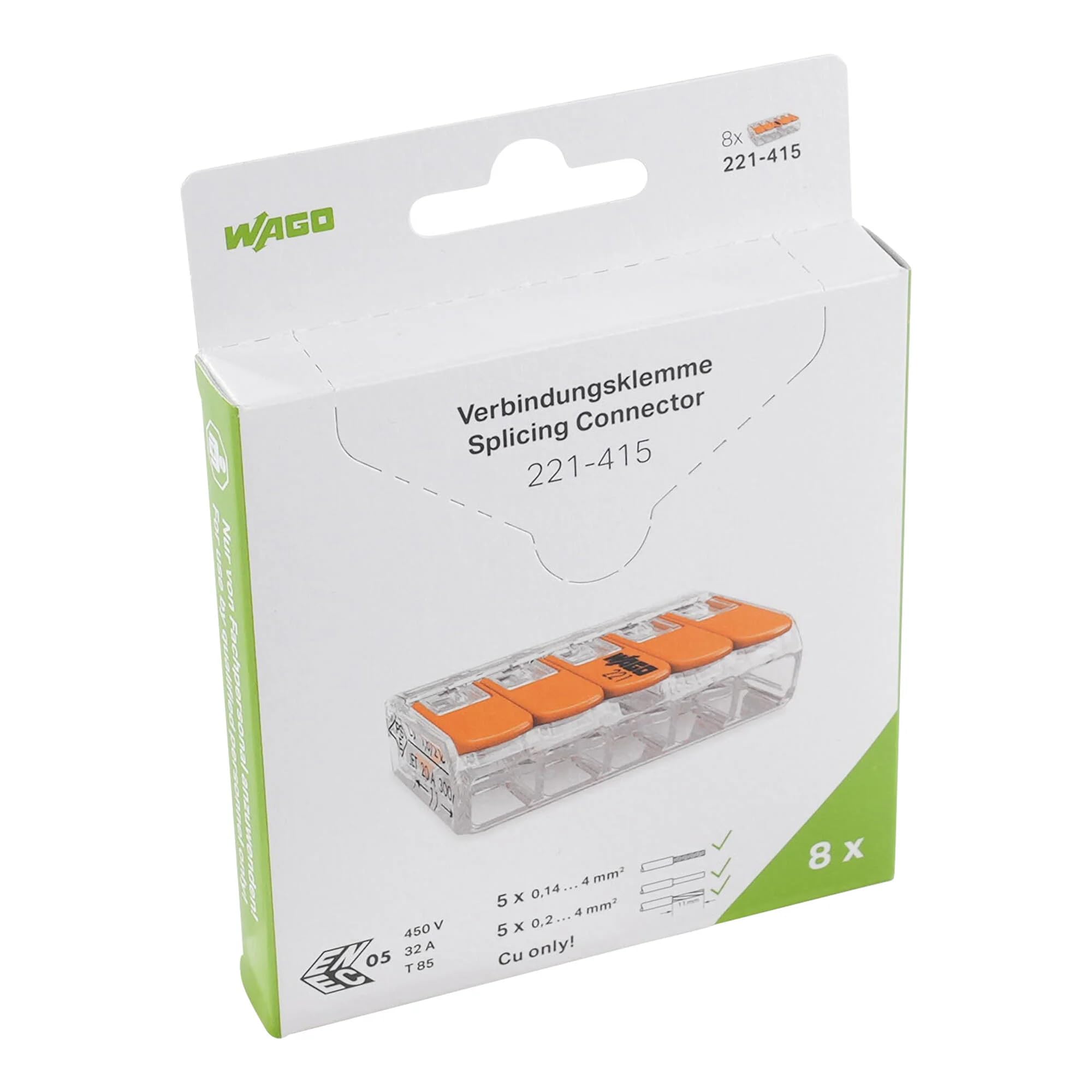 Wago 221-415 5-Conductor Compact Splicing Connectors (Pack of 8) wire connector