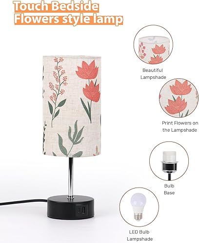 Miniatura 5 de Lámpara táctil de mesita de noche, 2 puertos USB, lámpara de noche regulable de 3 vías para dormitorio, lámpara de mesita de noche con pantalla