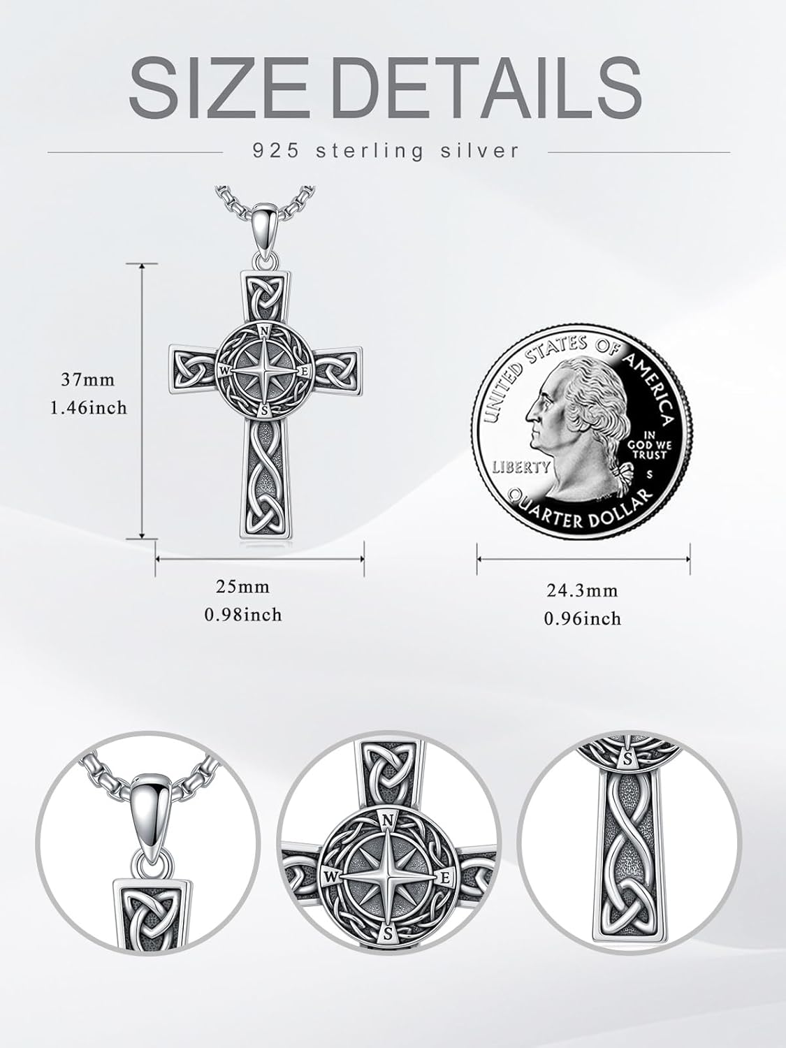 Celtic Knot Cross Necklace 925 Sterling Silver Irish Pendant Religious Jewelry Gifts for Men - Image 5