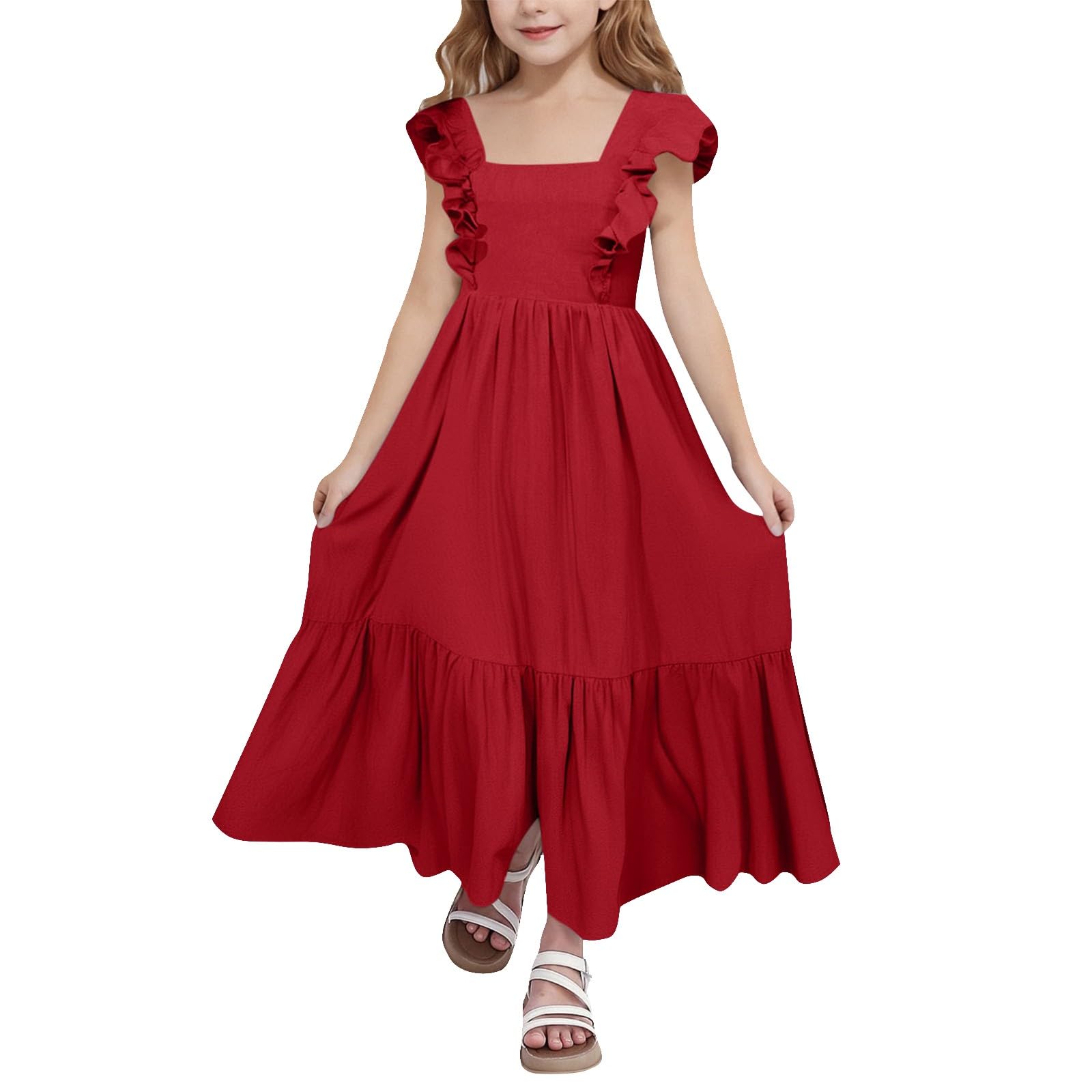 Vestito estivo per ragazze con volant senza maniche casual Boho Beach Midi Dress Kids Fashion Holiday A Line Sundress Abiti da festa di compleanno