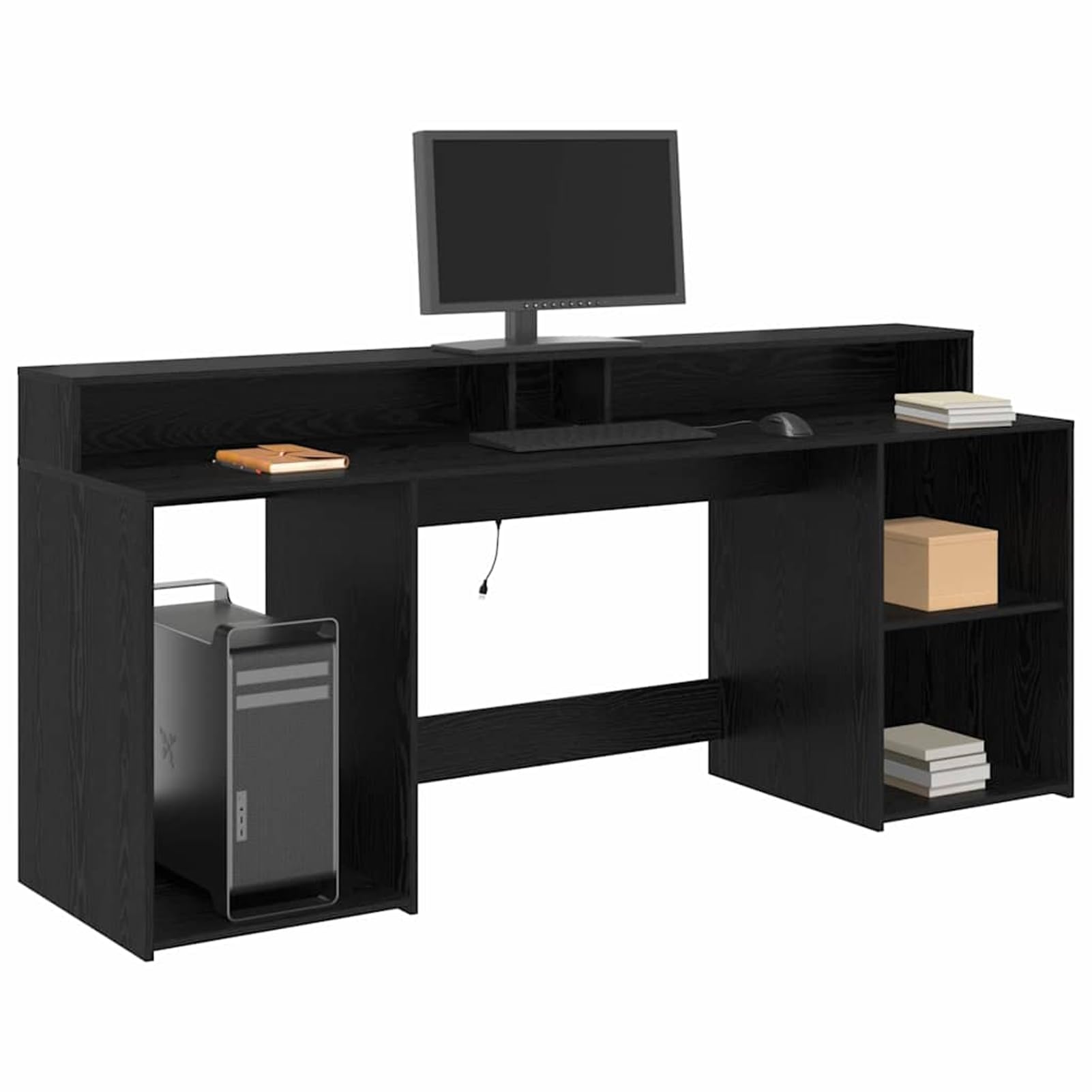 Gecheer Scrivania Rovere Nero 200 x 55 x 91 cm Legno Multistrato