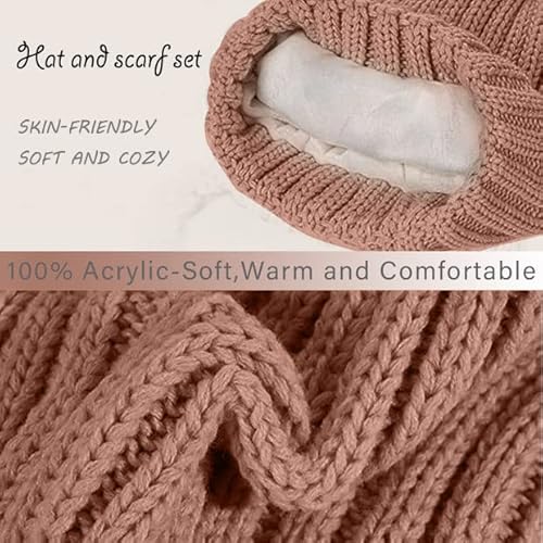 Hanerdun Women Girls Fashion Winter Warm Knitted Hat Beanie Hat Scarf Set Dark Gray #TOP2