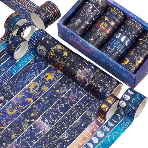 Cinta adhesiva de lámina dorada temática de galaxia con detalles metalizados fijos