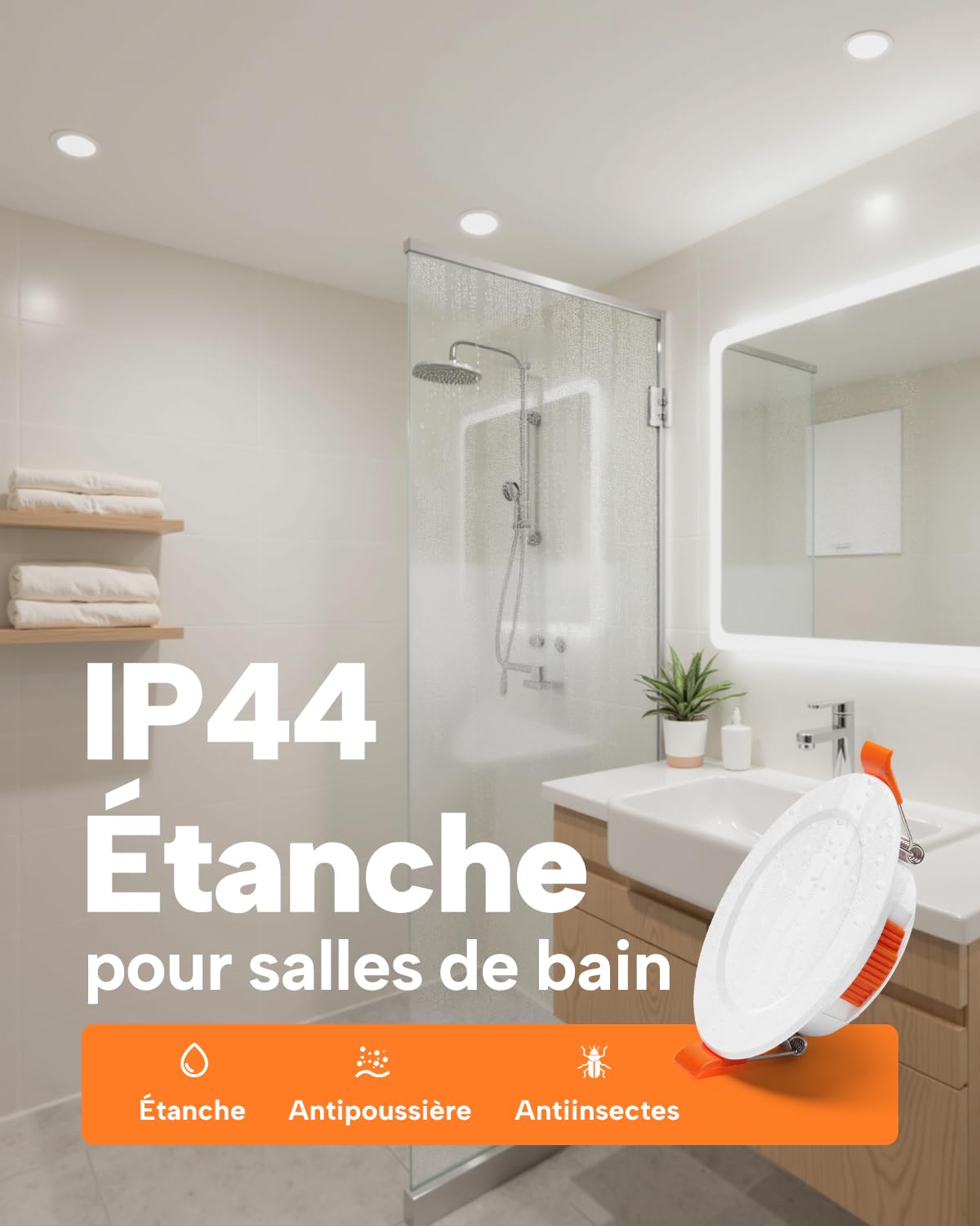 Tomosu Lot de 12 Spot LED Encastrable Dimmable, 5W 550LM Spot Salle de bain IP44 Spots Extra Plat, Spots LED Encastrable 68mm - 80mm Découpe pour Salon Cuisine Blanc Chaud Blanc Neutre Blanc Froid