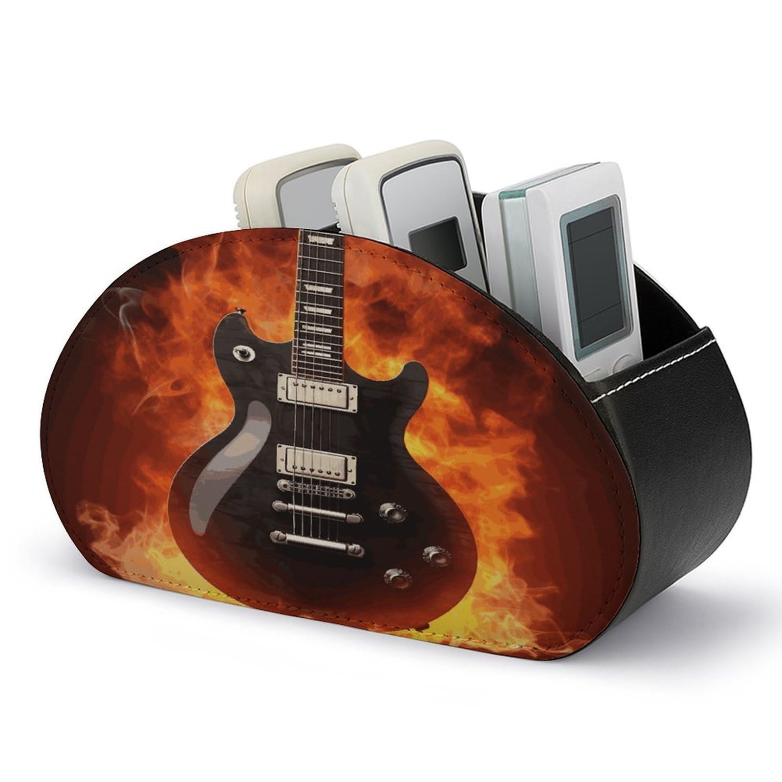 FekiLoot Rock Guitar Remote Control Holder, PU Leather Remote Control Organizer Box Stationery Remote Control Box Desk Storage Organizer for DVDs,Glasses,Pens,Media Players