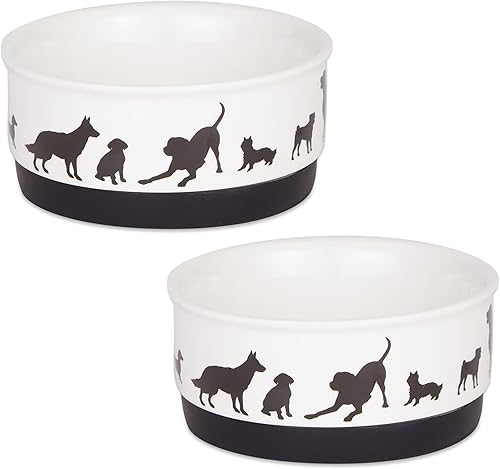 Bone Dry Ceramic Pet Silhouette Collection, juego pequeño, 4.25x2, negroblanco, exposición canina, 2 piezas