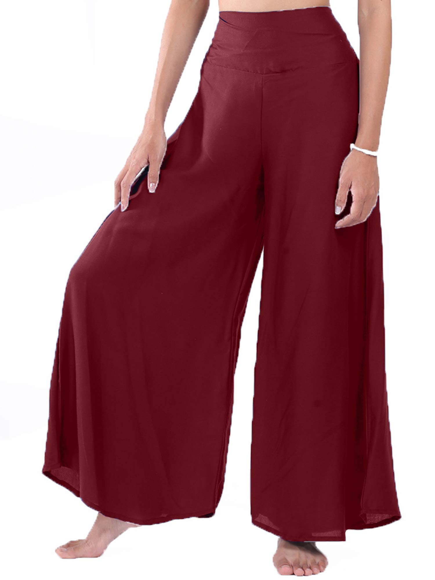 Lofbaz Women's Wide Leg Palazzo Pants Yoga Lounge Hippie Harem Flowy Trousers Ladies Petite Summer Hippy Comfy Travel Belly Dance Slacks - Solid Red - S