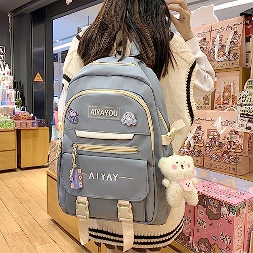 Cute Backpack Kawaii Backpack for School Aesthetic Backpack Kawaii School Supplies Cute Backpacks with Accessories (Blue)…3