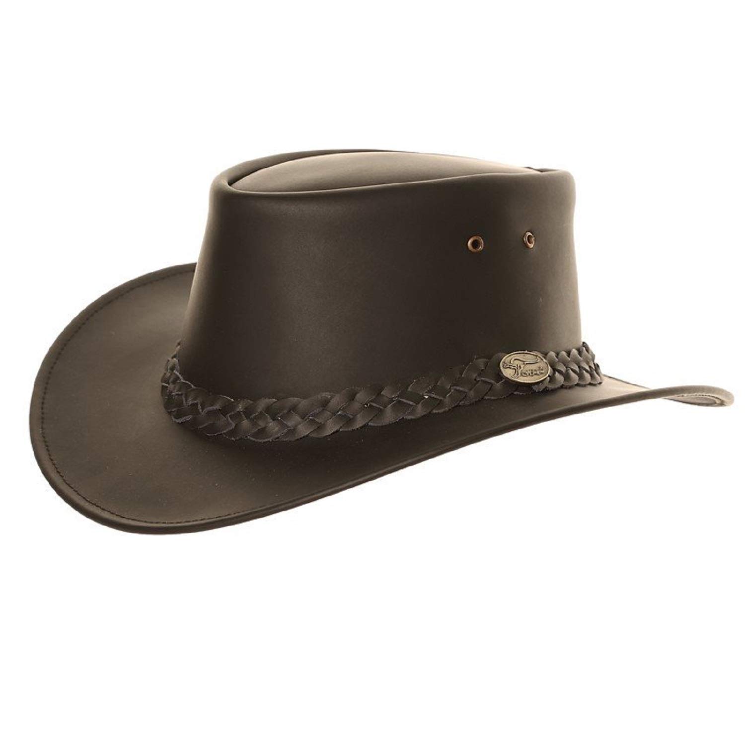 Hduk Summer Hats Black Hawkins Headwear Australian Style 100% Genuine Leather Cowboy Bush Hat/ Or Brown/S M L Xl (Large (59Cms), )