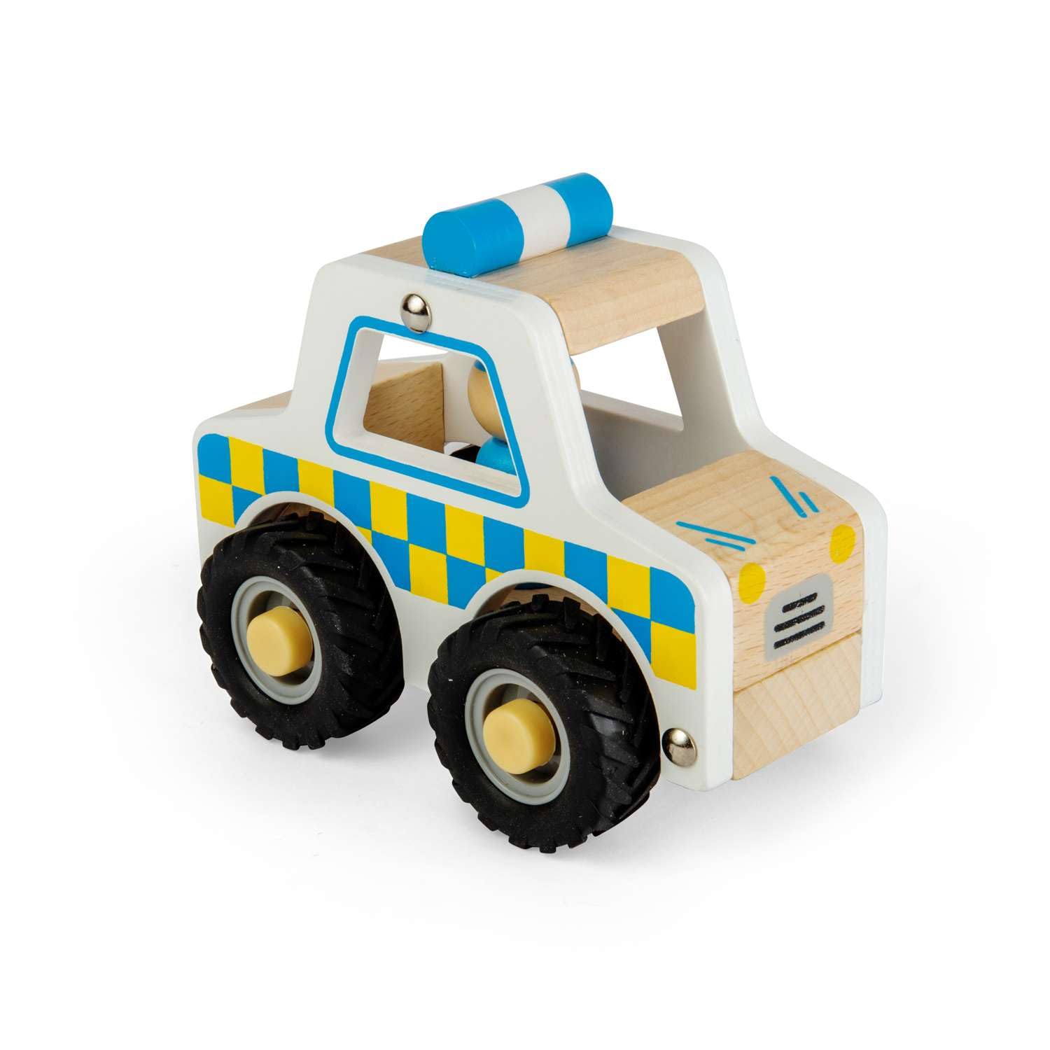 Bigjigs Toys Mini Police Car | Wooden Emergency Vehicle Toy | Montessori Toddler Play Car | Sustainable Wood Vehicles for Kids | Learning Gifts for Boys & Girls | Small World Play Tool for Age 12m+