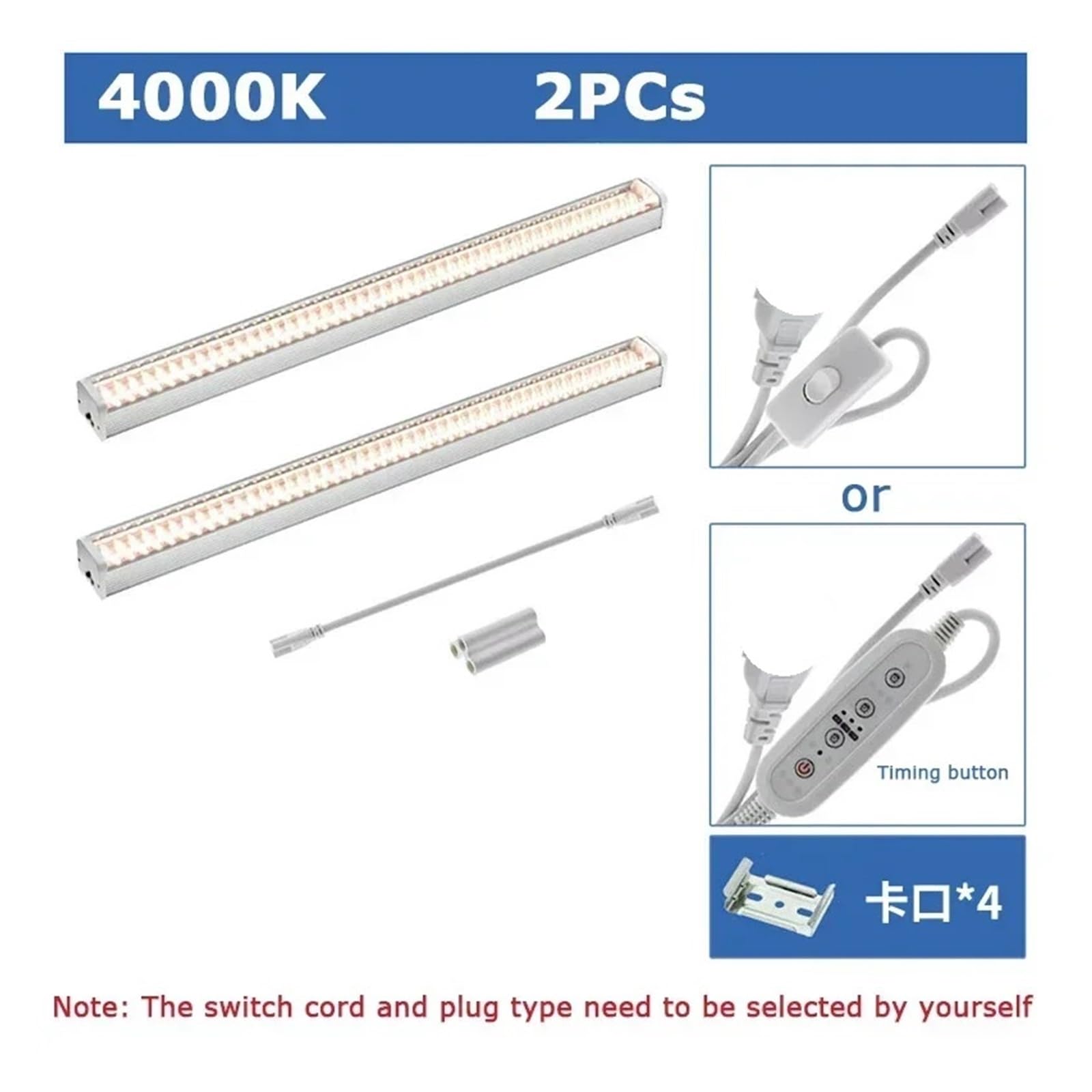 Luz LED Crecimiento, Luces LED de cultivo de espectro completo for plantas de invernadero, lámparas de cultivo sin suelo, flores vegetales, luz de relleno, 1/2/4/6 Uds.(4000K-2PC)