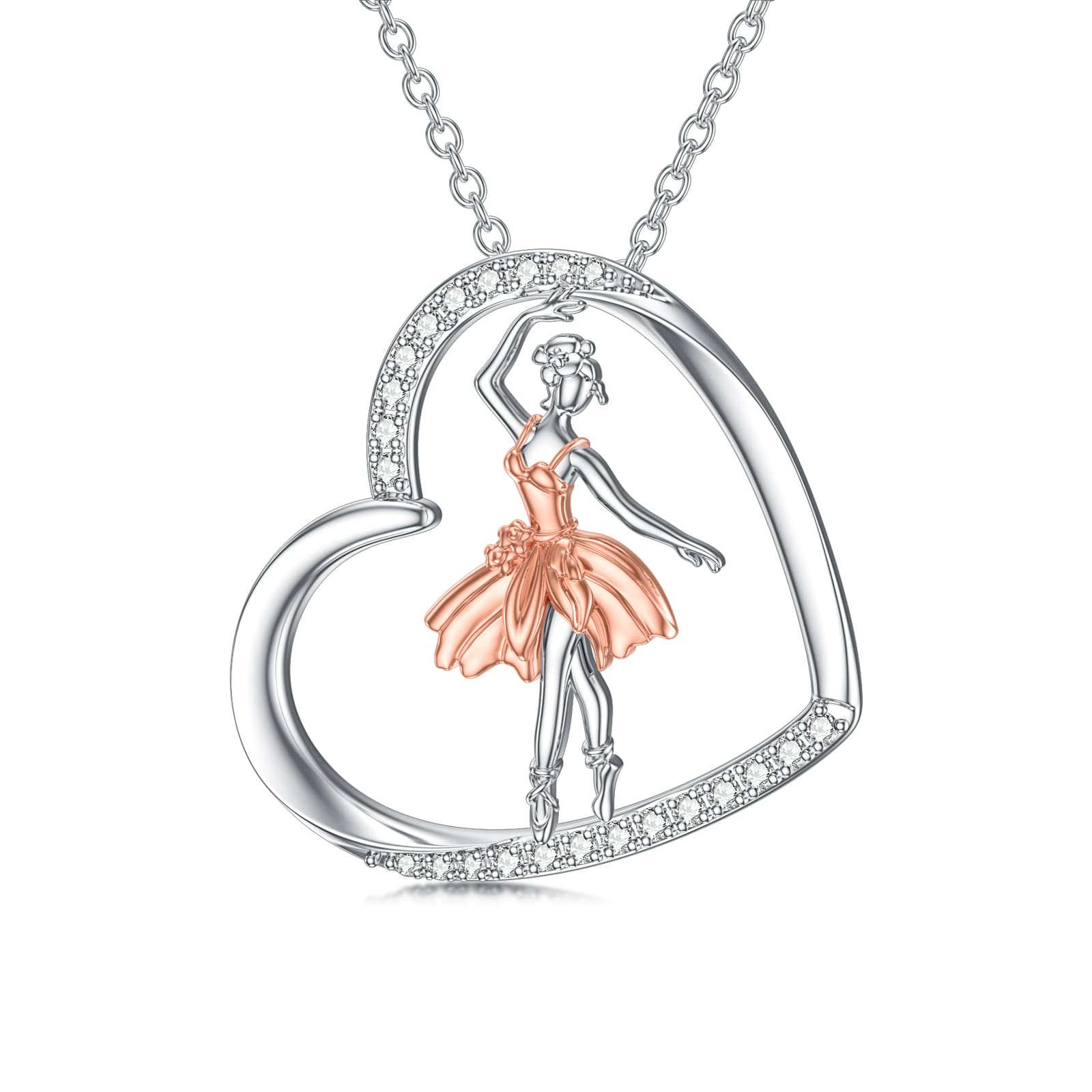 ROMANTICWORK Ballerina Kette Sterling Silber Ballett Tanzen Mädchen Halskette Ballerina Herz Anhänger Halskette Schmuck Geburtstag Geschenk für Damen Tochter