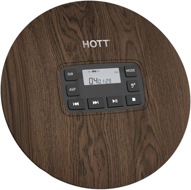 Portable CD Player with Anti-Skip Protection Stereo Earbuds-Walnut Grain CD-R/CD-RW/MP3 Compatible HiFi Player Super Battery Life-Home Car Travel