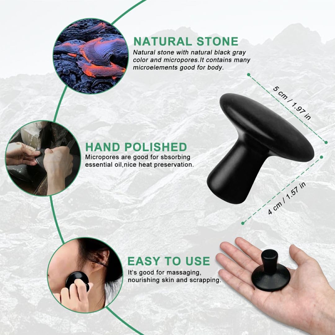 Hot Stones - 2 piedras de masaje en forma de hongo Gua Sha, herramientas faciales naturales de basalto, herramientas de masaje de roca caliente para cuerpo, cara, spa en casa, relajante, alivio