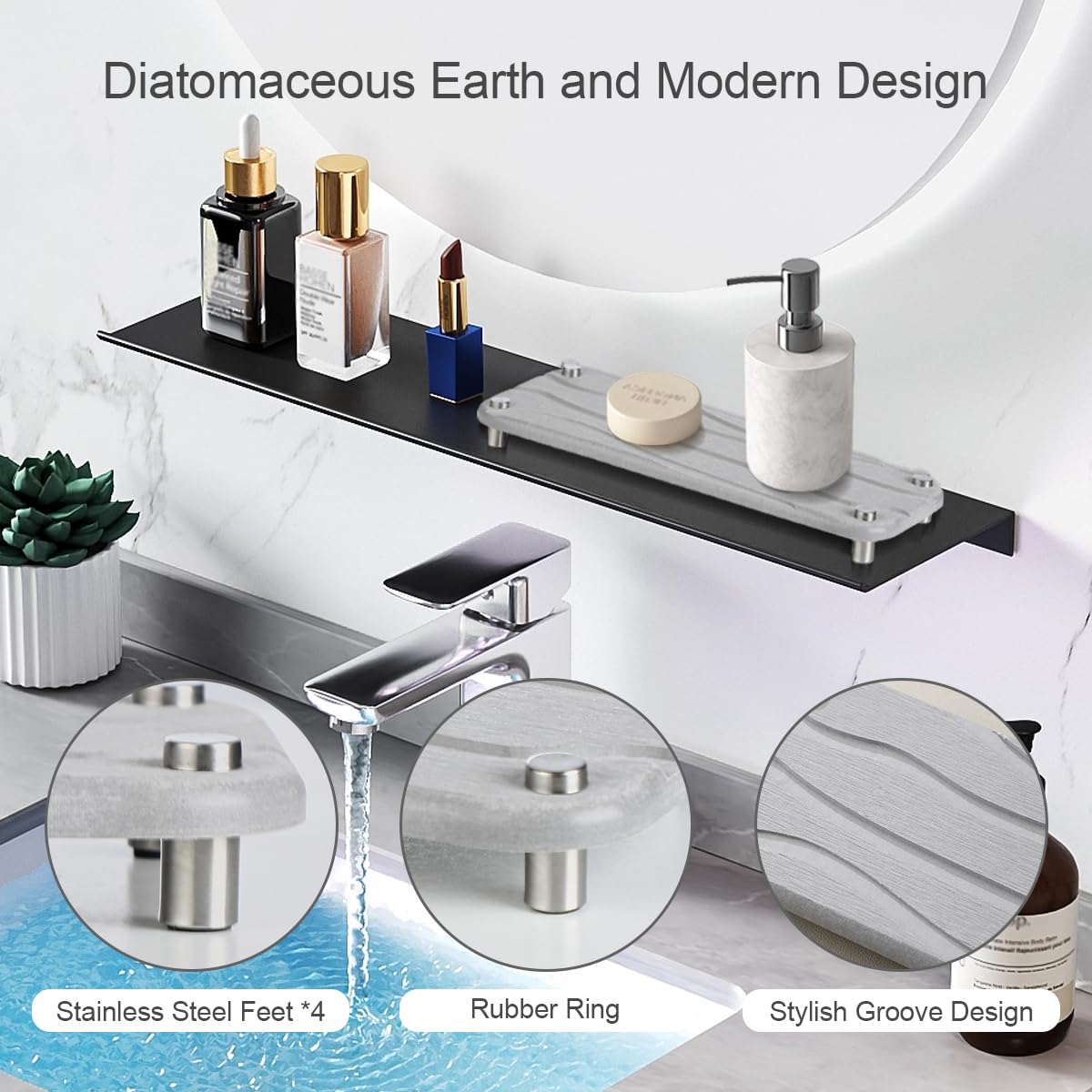 Portaspazzole In Diatomite Per Lavello - Vassoio Asciugatura Rapida 35x12cm Per Bagno E Cucina - Foto 8