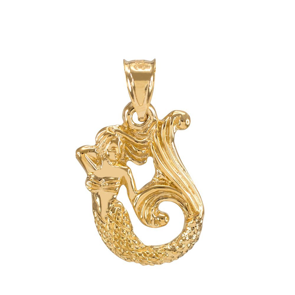 Textured 14k Yellow Gold Fairytale Mermaid Charm Pendant