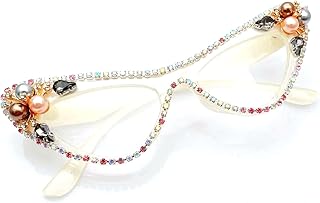Vintage Cat Eye Crystal Bling Reading Glasses Women Rhinestone Eyewear Frames Anti Blue Light Trendy Reader (white, 2.5, multiplier_x)