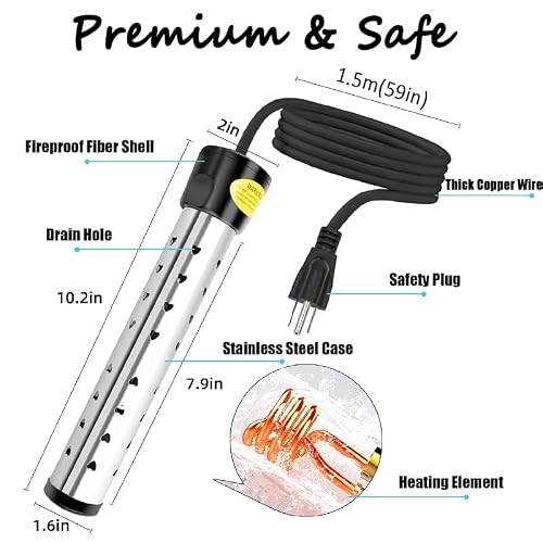 Immersion Water Heater for Bathtub,Submersible Water Heater with 304 Stainless Steel Protective Cover,Bathtub Heater,Heat 5 Gallons of Water in Minutes (Black) - Thumbnail 3