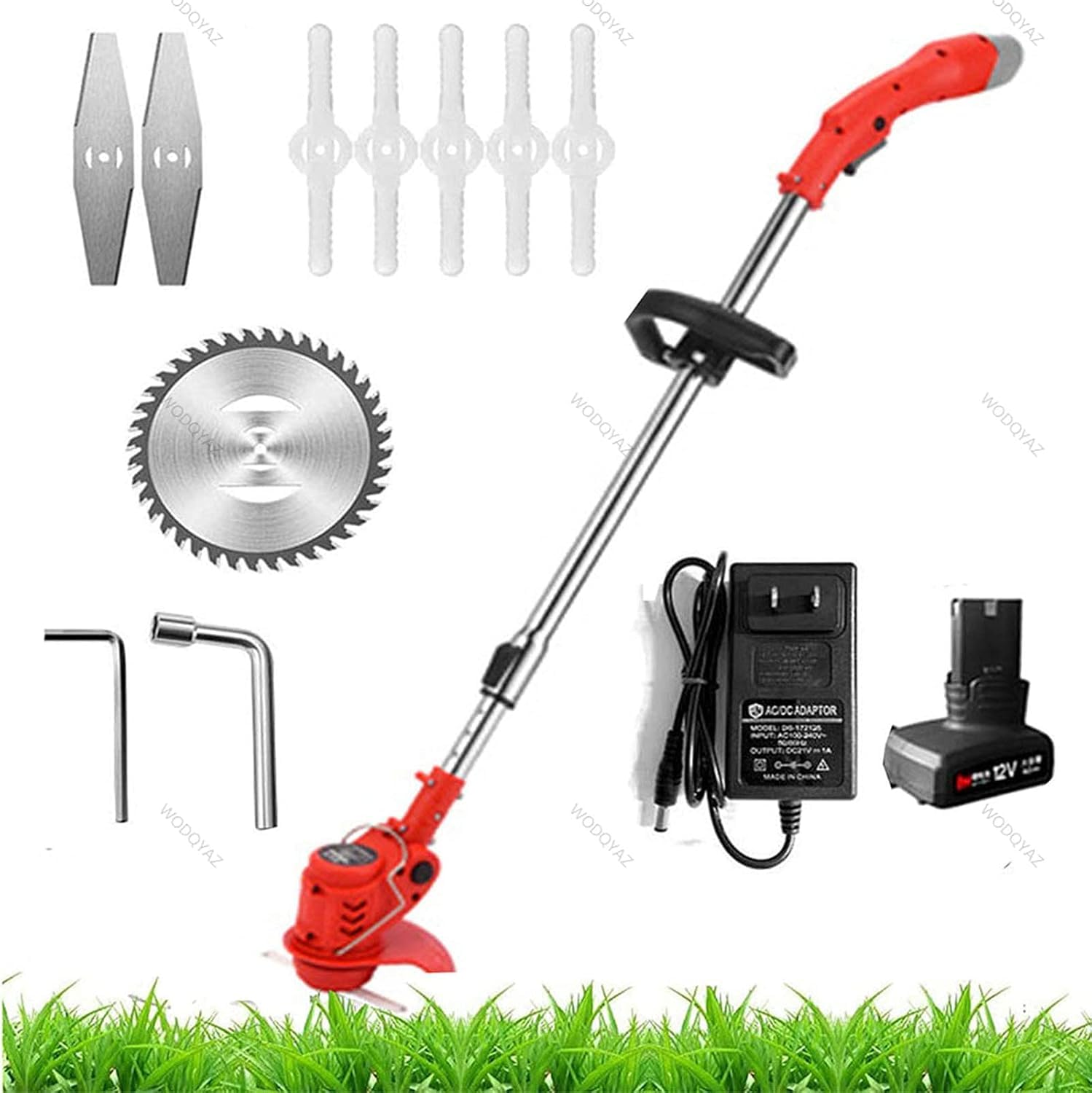 Podkaszarka Akumulatorowa, 12 V / 24 V Podkaszarka Ogrodowa Podkaszarka Do Trawy Obrzynarka Do Trawnika Z 3 Rodzajami Ostrzy, Teleskopowa Podkaszarka Akumulatorowa Z Baterią I, 12v, 2 batteries