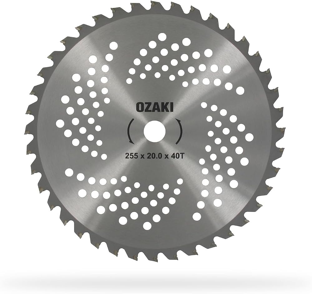 OZAKI - Lame 40 Dents Pour Débrousailleuse - Dents à Pointe Carbure - Largeur de Coupe : 255 mm - Epaisseur 1,3 mm - Alésage 20 mm