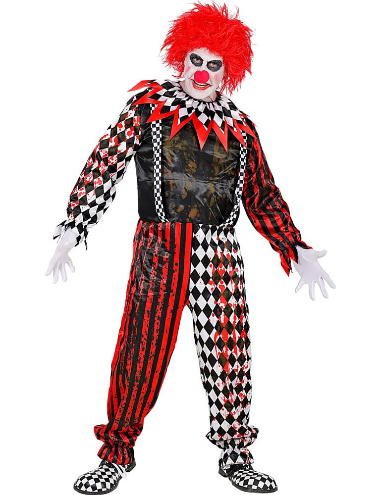 Widmann 52520 Killer Clown Costume Jumpsuit and Collar Theme Party Halloween, Multicoloured, XXL