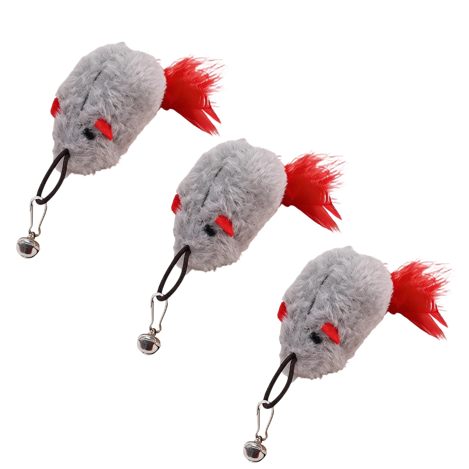 DKJEkdje 3 Pack Cat Wand Refill Toys Gray Mice with Feather Mice Toy for Cats Cat Feather Toy Refill Wand Attachment Interactive Refills for Feline Play