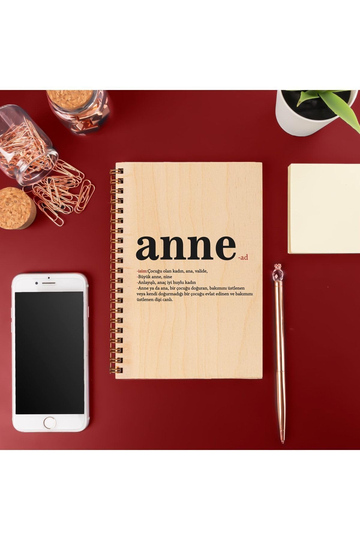 Hediyesepeti Anneler Günü Hediyesi 8 Cm X 12 Cm Ölçülerinde Çizgisiz 48 Yaprak Ahşap Kapaklı Defter