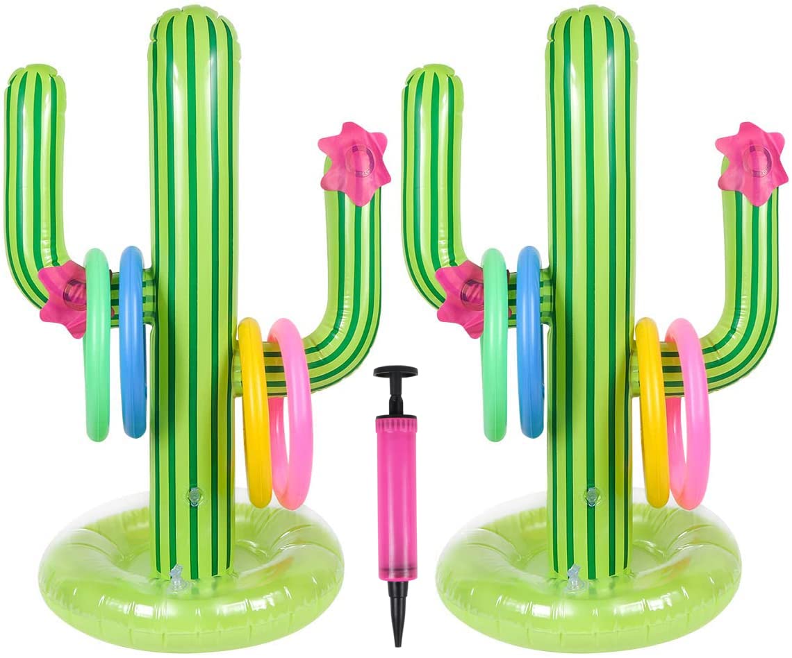 UNIME 2 Pack Inflatable Cactus Ring Toss Game Set,Cactus Target Toss Game Toys Summer Floating Swimming Ring Toss Game Toy for Fiesta Party Accessories Hawaiian Pool Beach Party Decoration Supplies
