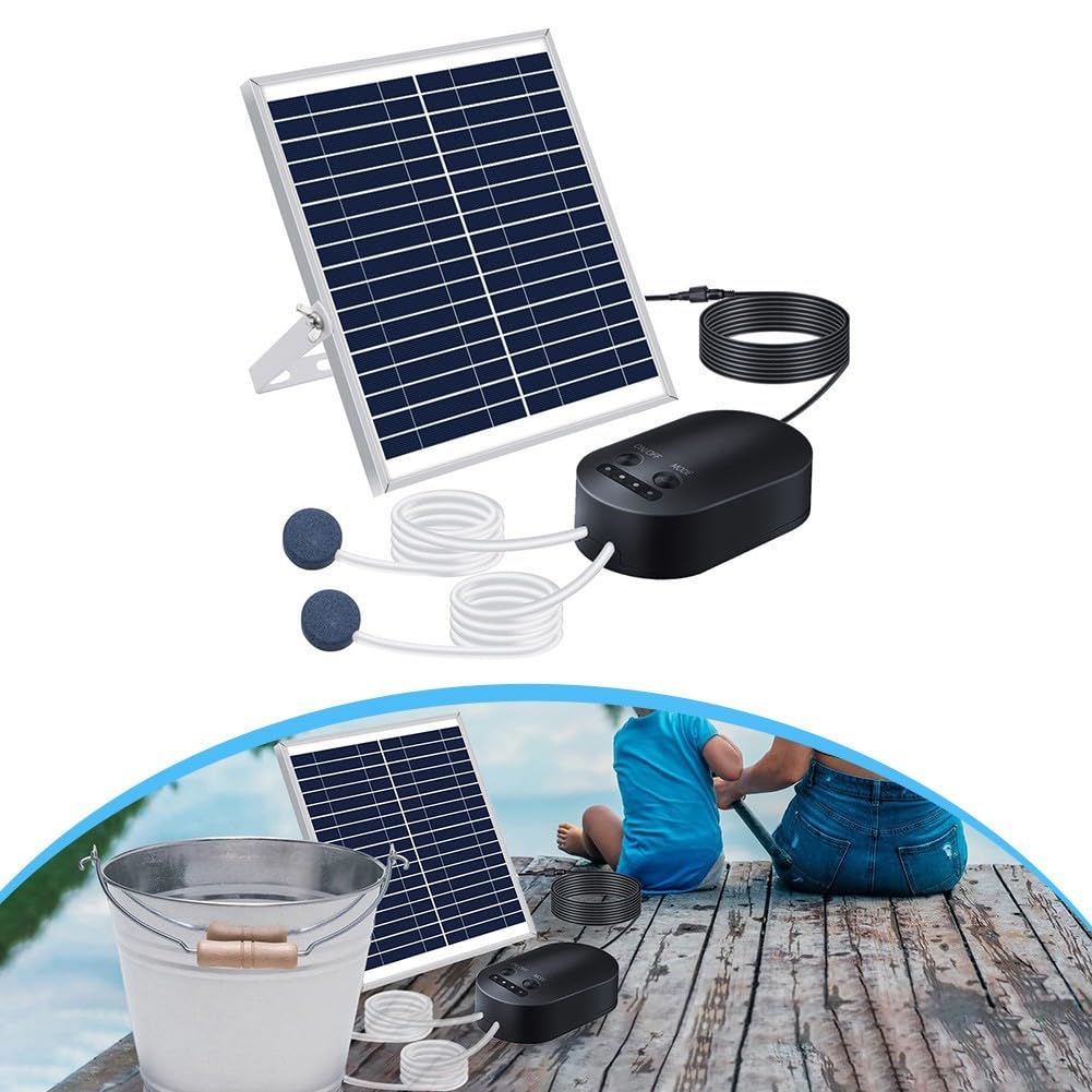 Aeratore solare per laghetto da 15 W, pompa ad aria solare con 3 modalità regolabili, per l'aerazione dell'acquario, include tubo e pietre porose