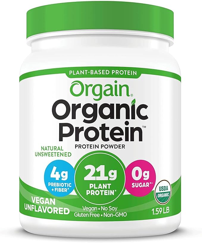 Orgain Organic Unflavored Vegan Protein Powder, Natural Unsweetened - 21g of Plant Based Protein, Non Dairy, Gluten Free, No Sugar Added, Soy Free, Non-GMO, 1.59 lb (Packaging May Vary)