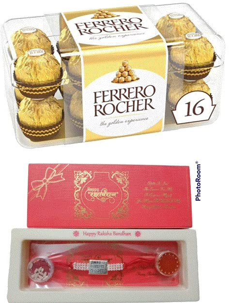 Happy Basket by Simran Raksha Bandhan Swag wala Bhai Rakhi gift hamper with Ferrero Rocher chocolate(16pcs) & Roli Chawal