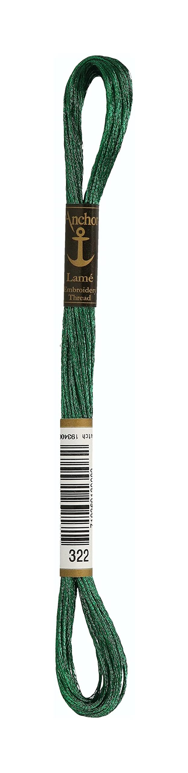 Anchor 4180000-00322 Embroidery Thread, 65% Viscose, 35% Metallic Polyester, Green, 8m, 4 g