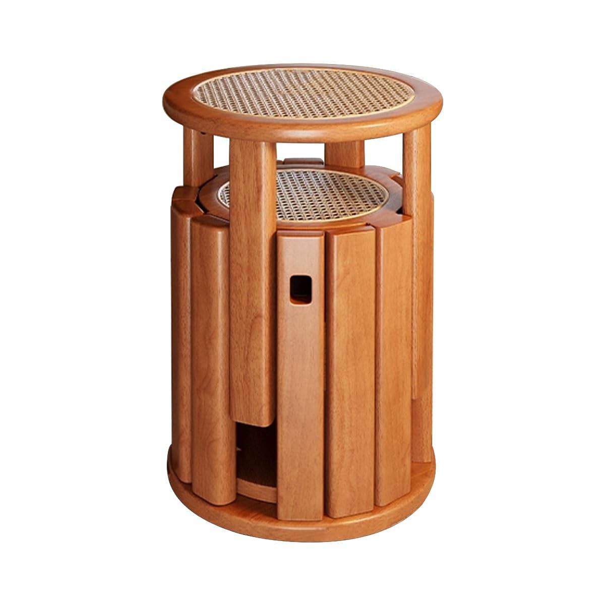 Taburete de madera maciza apilable 4 en 1 con asiento de ratán natural y ruedas