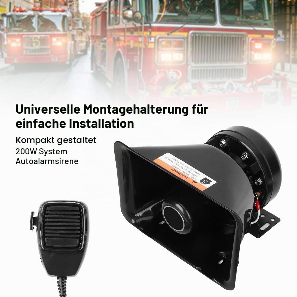 Lautstarke Auto Warnsirene mit Alarmtönen und Megafonfunktion 130dB 200W Leistung Universalhalterung für Pkw Lkw Notfallfahrzeuge robuste ABS-Metall Konstruktion langlebige Autosir