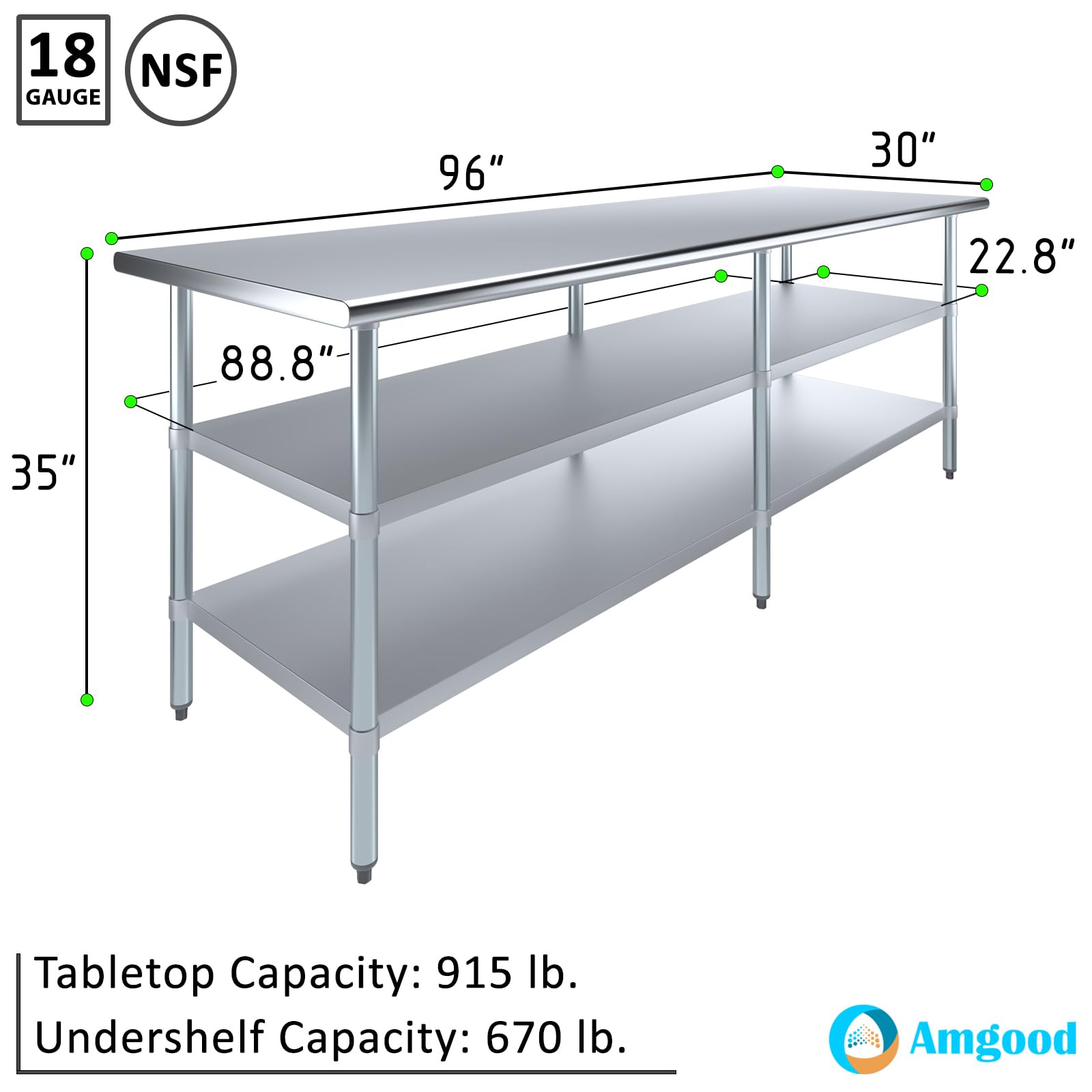 Amazon.com: AmGood Stainless Steel Work Table with 2 Shelves | NSF
