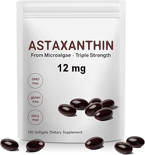 Astaxanthin 12mg Softgels, Natural Antioxidant from Haematococcus Pluvialis, Supports Skin & Eye Health, General Wellness Support,120 Capsules