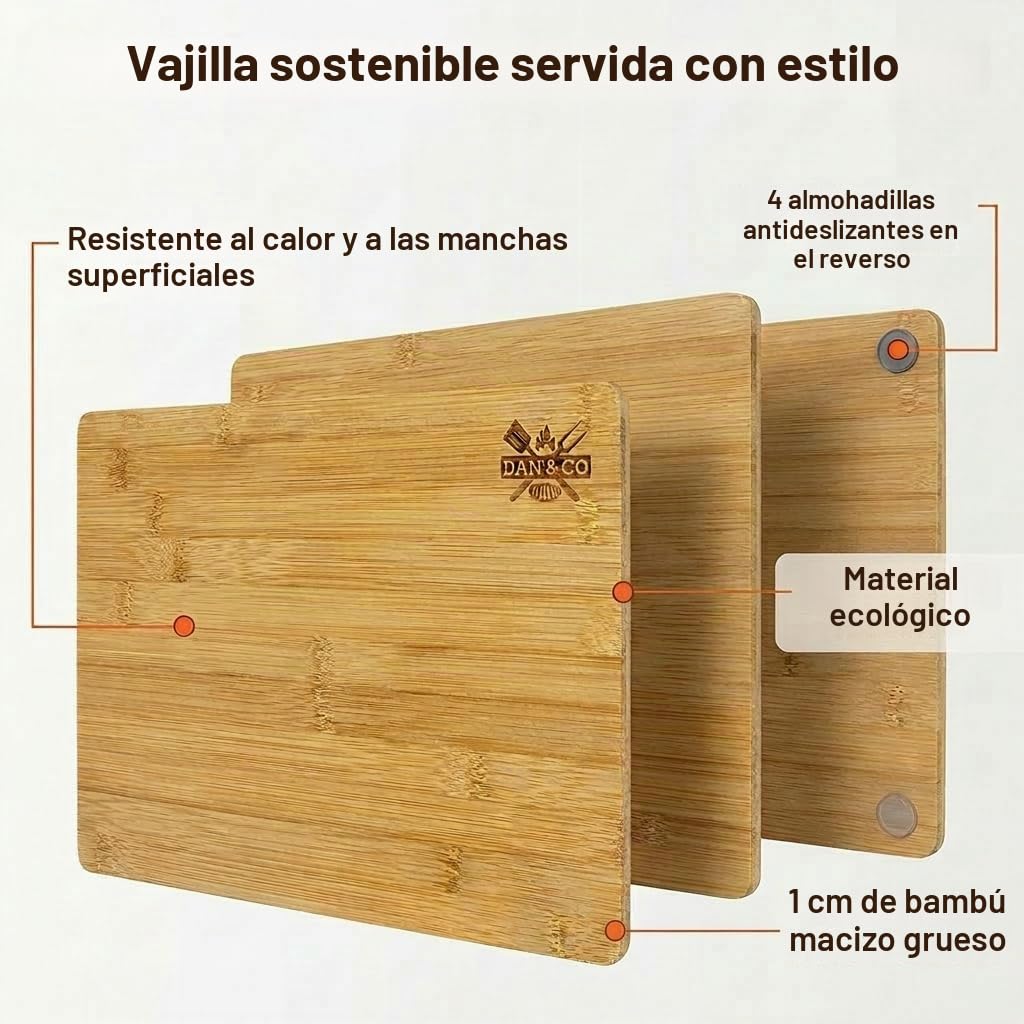 Dan&Co Elegante Juego de 4 Manteles Individuales y Posavasos de Bambú - Madera de 1 cm de Grosor, Antideslizantes y Fáciles de Limpiar
