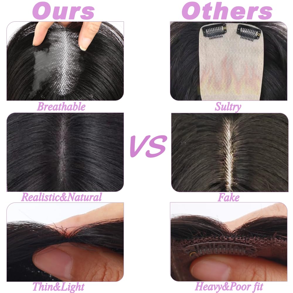 Haaraufsätze für Frauen Echthaar-Clip-In 25,4 cm Schweizer Basis Haarteile für dünnes Haar, Haarverlust-Abdeckung (Aschbraun mit Blond)#1016