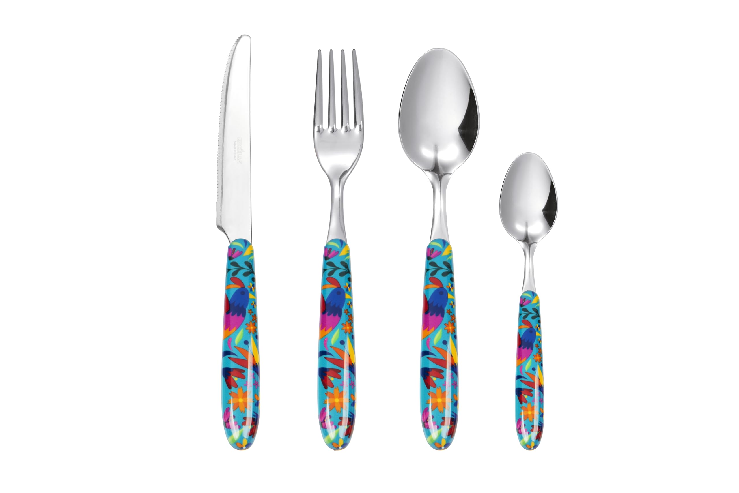 Excelsa Mexican Flower Besteckset 24-teilig, Edelstahl, Griff aus Kunststoff