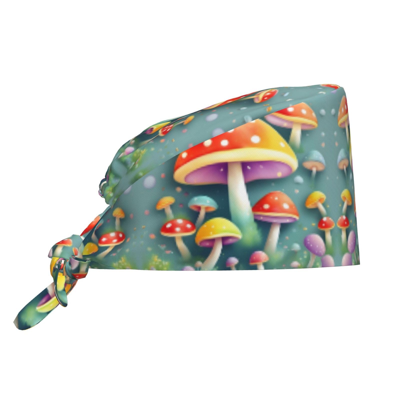 Whjshop Unisex Black Cute Colored Mushrooms Pattern Cleaning Working Cap Chef Hat For Women And Men, For Surgical, Nursing