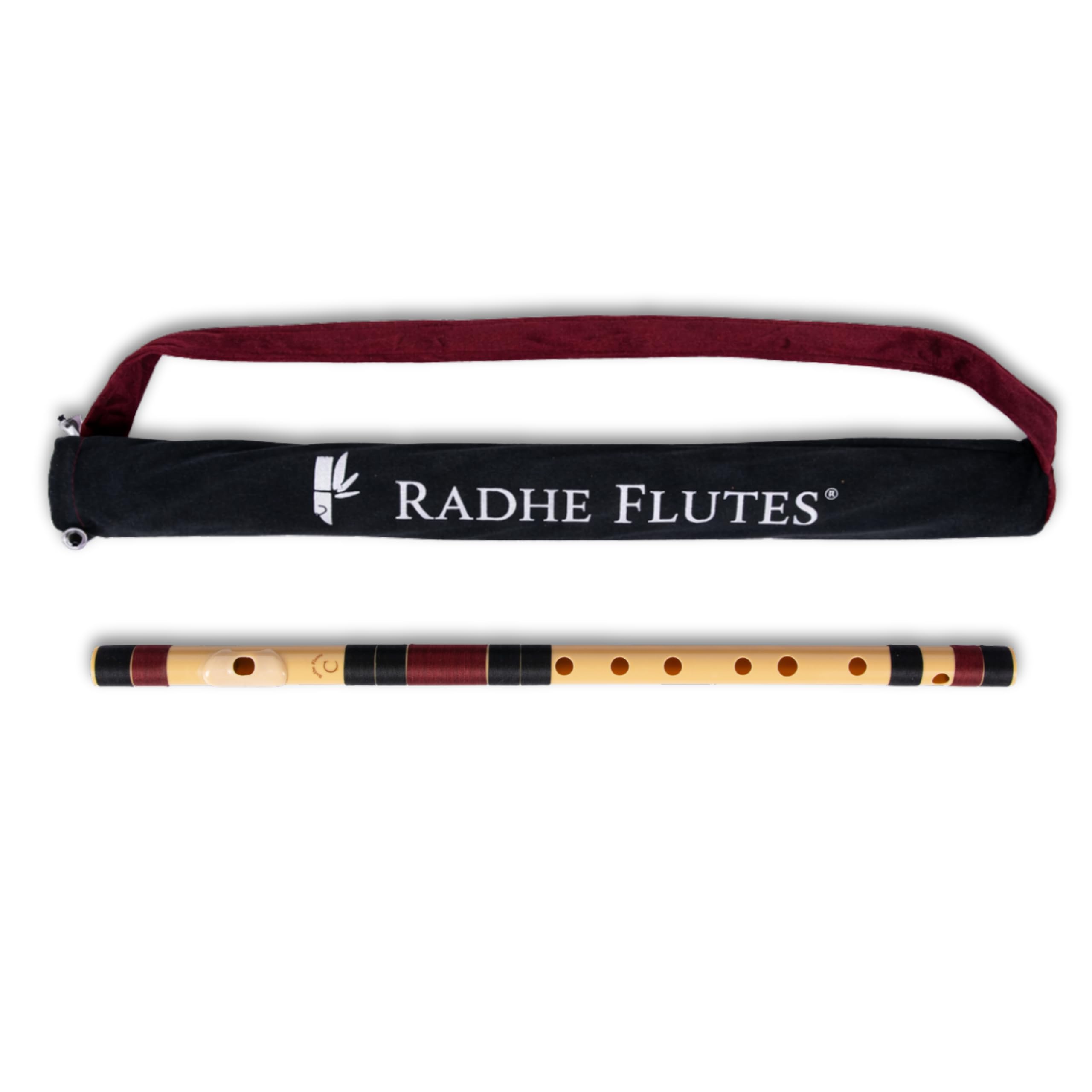Radhe Flutes | PVC Fiber | C Natural | Right Handed | Black & Maroon Threads | Assorted Colours for Velvet Cover + Complete Flute Beginners Online Course In Hindi and English