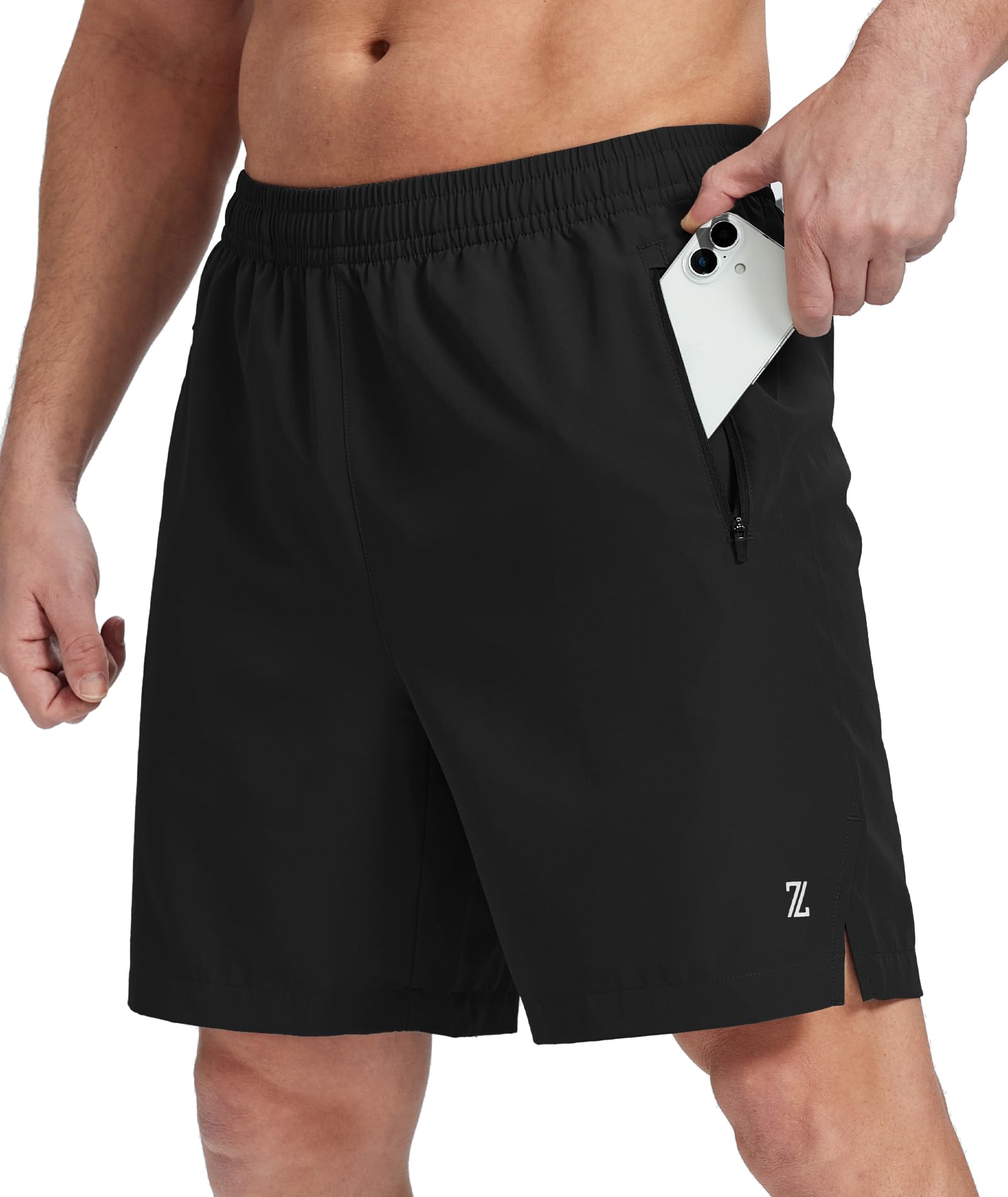 ZITY Mens Athletic Shorts Quick Dry Lightweight 7 Running Workout Shorts with Zipper Pockets for Gym Basketball Tennis