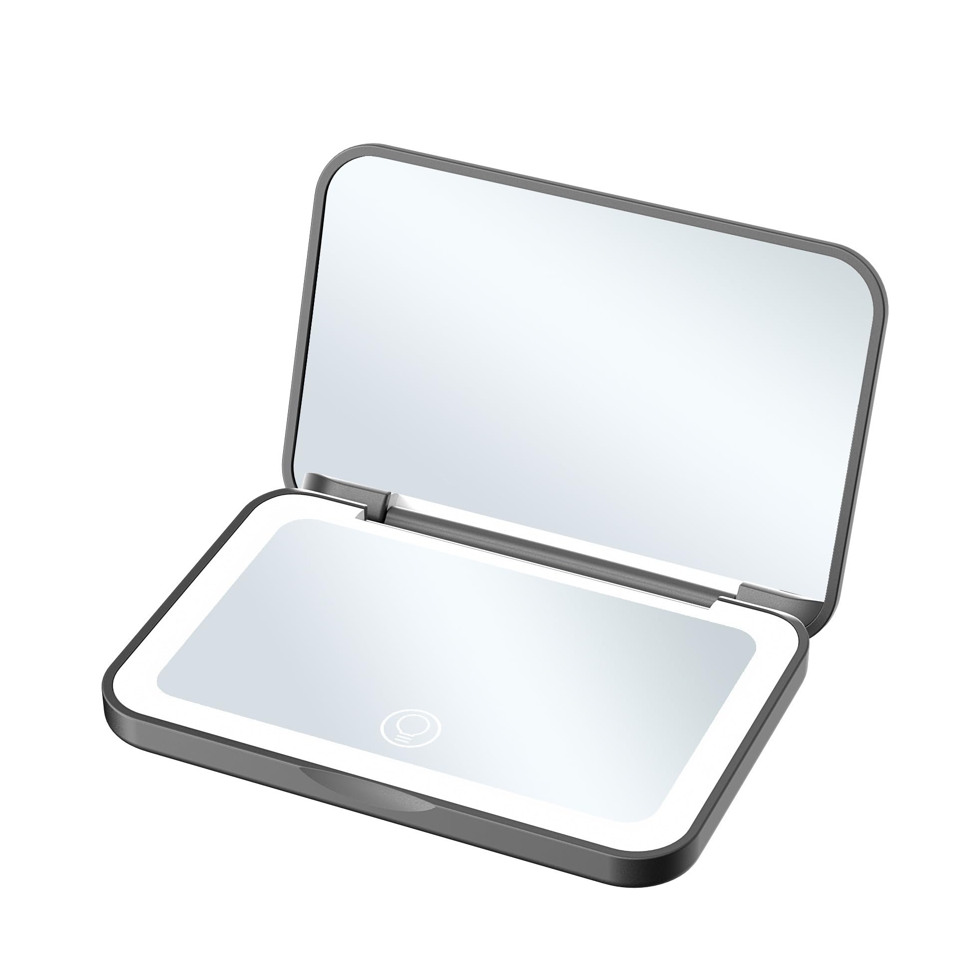Espejo de Bolsillo con Aumento 1X/2X, Tira LED Tricolor, Brillo Ajustable 5-100%, Batería Integrada, Carga USB-C, Blanco/Negro