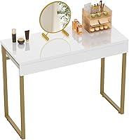 Vista 1 de GreenForest Vanity Desk with 2 Drawers,47 inch White Desk with Glossy Desktop Easy Clean,Makeup Dressing Table with Metal Gold Legs for Home Office