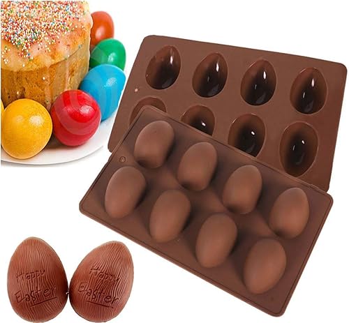 Miniatura 8 de Juego de 2 moldes de silicona para huevos de 8 cavidades, molde de silicona de grado alimenticio para decoración de pasteles, molde de chocolate,