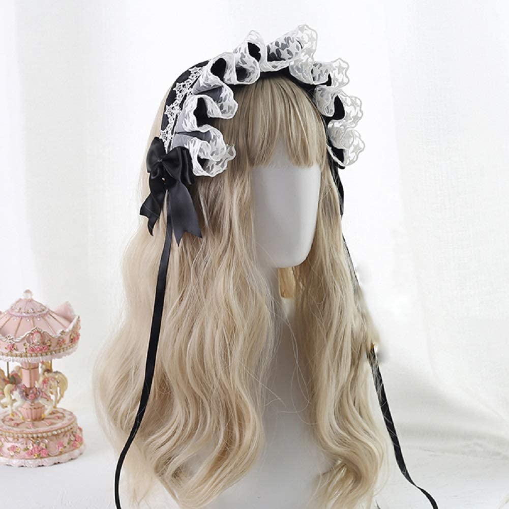 N/A/A Lolita - Fascia per capelli da donna, per travestimenti, travestimenti da cameriera, per travestimenti, con angelo selvatico, colore: nero