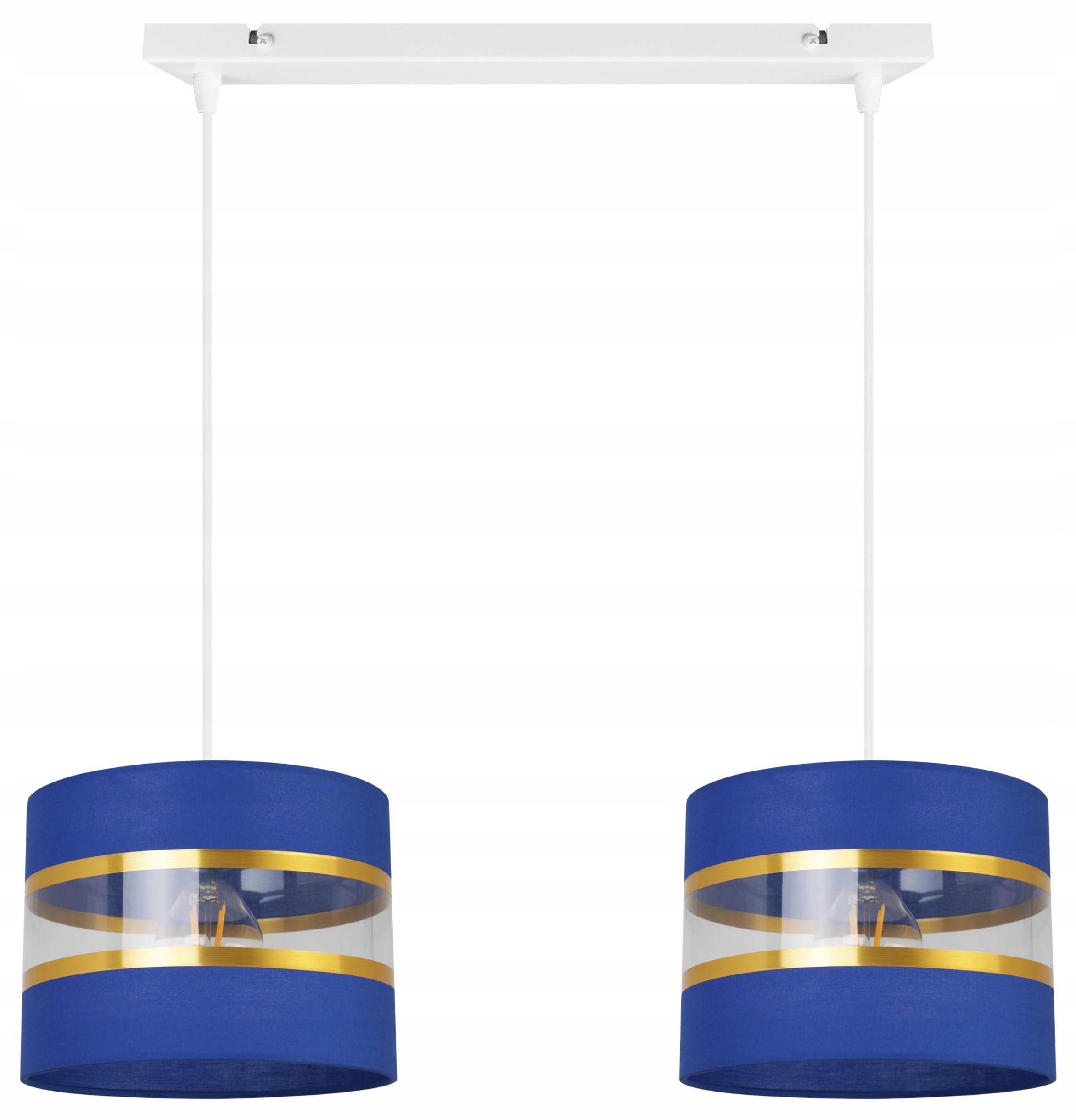 Plafonnier élégant Light-Home - Lustre de plafond moderne pour chambre à coucher, salon et cuisine, style glamour - E27 avec 2 points de lumière - tissu abat-jour 20 cm - blanc et bleu marine