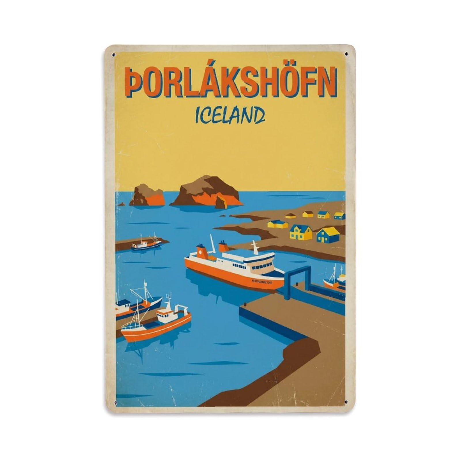 Gead 8X12inch Style Vintage Travel Thorlakshofn Iceland Harbor Metal Tin Sign