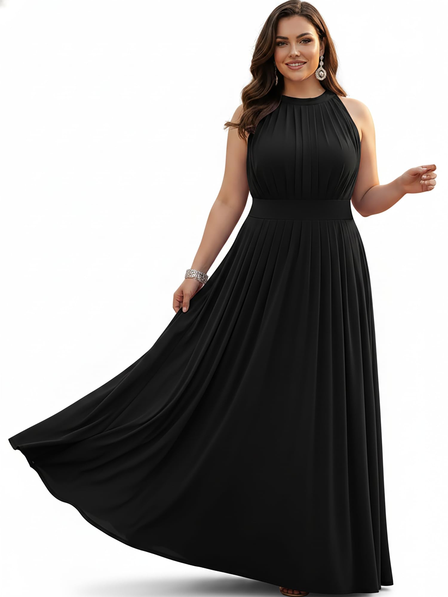 KOH KOH Womens Long Sleeveless Halter Bridesmaid Wedding Guest Maxi Dress